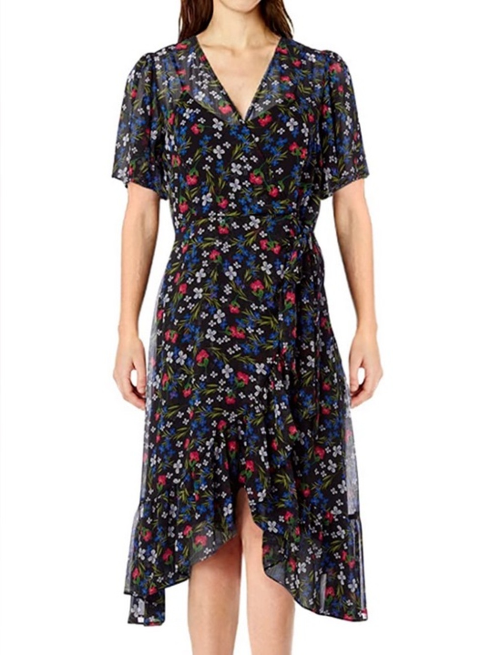 Calvin Klein Floral Wrap Dress Women’s Size 12 Black Chiffon